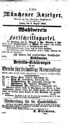 Münchener Anzeiger (Münchner neueste Nachrichten) Freitag 6. August 1869