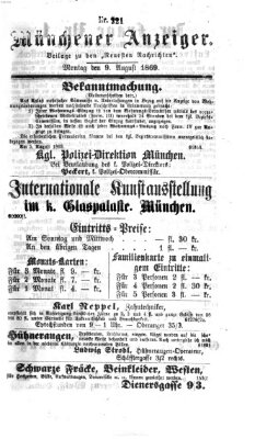 Münchener Anzeiger (Münchner neueste Nachrichten) Montag 9. August 1869