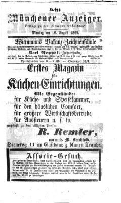 Münchener Anzeiger (Münchner neueste Nachrichten) Montag 16. August 1869