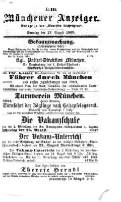 Münchener Anzeiger (Münchner neueste Nachrichten) Sonntag 22. August 1869