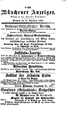 Münchener Anzeiger (Münchner neueste Nachrichten) Mittwoch 15. September 1869