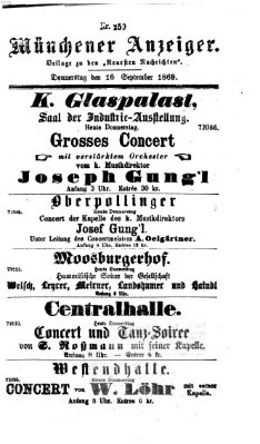 Münchener Anzeiger (Münchner neueste Nachrichten) Donnerstag 16. September 1869