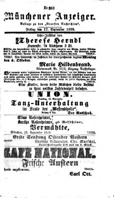 Münchener Anzeiger (Münchner neueste Nachrichten) Freitag 17. September 1869