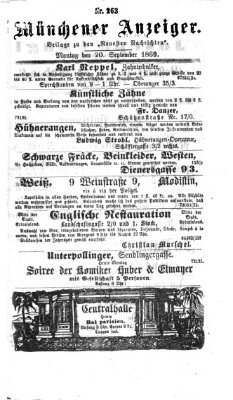 Münchener Anzeiger (Münchner neueste Nachrichten) Montag 20. September 1869