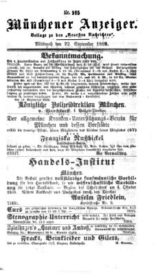 Münchener Anzeiger (Münchner neueste Nachrichten) Mittwoch 22. September 1869