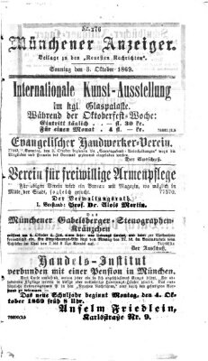 Münchener Anzeiger (Münchner neueste Nachrichten) Sonntag 3. Oktober 1869