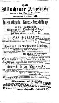 Münchener Anzeiger (Münchner neueste Nachrichten) Mittwoch 6. Oktober 1869