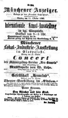 Münchener Anzeiger (Münchner neueste Nachrichten) Montag 11. Oktober 1869