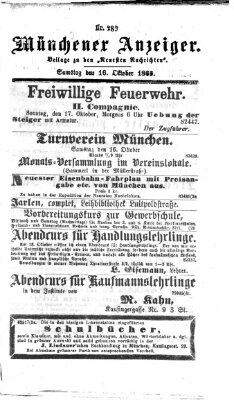 Münchener Anzeiger (Münchner neueste Nachrichten) Samstag 16. Oktober 1869