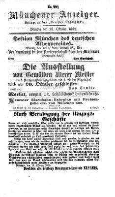 Münchener Anzeiger (Münchner neueste Nachrichten) Montag 18. Oktober 1869