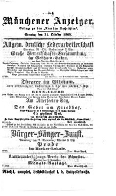 Münchener Anzeiger (Münchner neueste Nachrichten) Sonntag 31. Oktober 1869