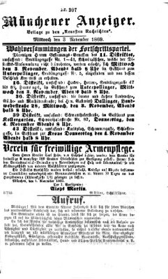 Münchener Anzeiger (Münchner neueste Nachrichten) Mittwoch 3. November 1869