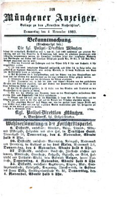 Münchener Anzeiger (Münchner neueste Nachrichten) Donnerstag 4. November 1869