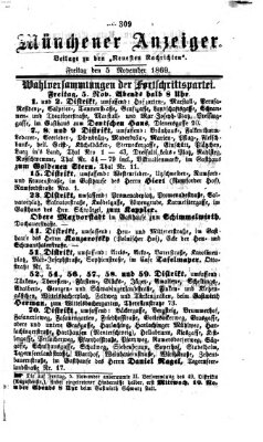 Münchener Anzeiger (Münchner neueste Nachrichten) Freitag 5. November 1869