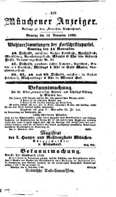 Münchener Anzeiger (Münchner neueste Nachrichten) Sonntag 14. November 1869