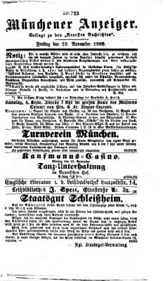 Münchener Anzeiger (Münchner neueste Nachrichten) Freitag 19. November 1869