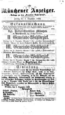 Münchener Anzeiger (Münchner neueste Nachrichten) Freitag 3. Dezember 1869