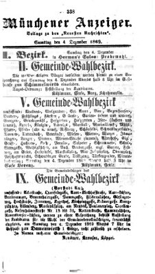 Münchener Anzeiger (Münchner neueste Nachrichten) Samstag 4. Dezember 1869