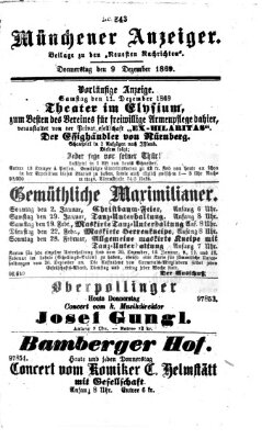 Münchener Anzeiger (Münchner neueste Nachrichten) Donnerstag 9. Dezember 1869