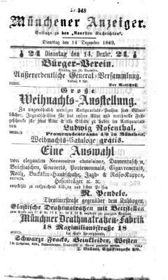 Münchener Anzeiger (Münchner neueste Nachrichten) Dienstag 14. Dezember 1869