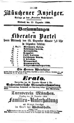 Münchener Anzeiger (Münchner neueste Nachrichten) Mittwoch 15. Dezember 1869