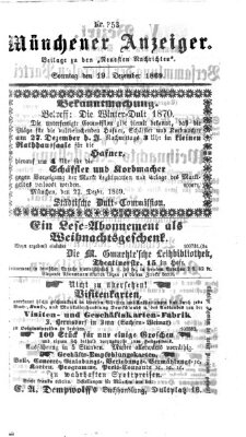 Münchener Anzeiger (Münchner neueste Nachrichten) Sonntag 19. Dezember 1869