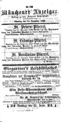 Münchener Anzeiger (Münchner neueste Nachrichten) Dienstag 21. Dezember 1869