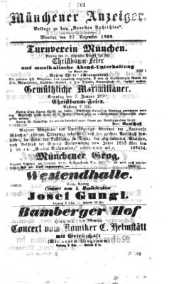Münchener Anzeiger (Münchner neueste Nachrichten) Montag 27. Dezember 1869