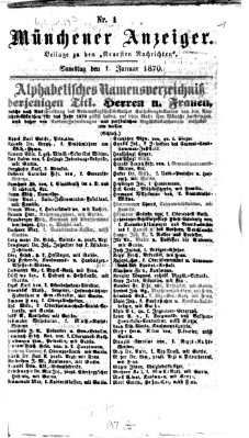 Münchener Anzeiger (Münchner neueste Nachrichten) Samstag 1. Januar 1870