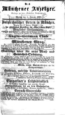 Münchener Anzeiger (Münchner neueste Nachrichten) Montag 3. Januar 1870