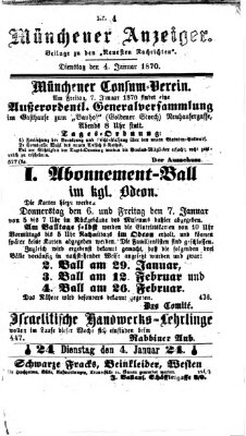 Münchener Anzeiger (Münchner neueste Nachrichten) Dienstag 4. Januar 1870