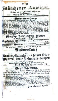 Münchener Anzeiger (Münchner neueste Nachrichten) Montag 10. Januar 1870