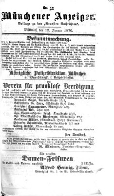 Münchener Anzeiger (Münchner neueste Nachrichten) Mittwoch 12. Januar 1870