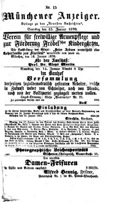 Münchener Anzeiger (Münchner neueste Nachrichten) Samstag 15. Januar 1870