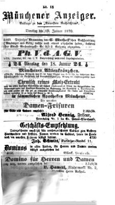 Münchener Anzeiger (Münchner neueste Nachrichten) Dienstag 18. Januar 1870