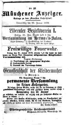 Münchener Anzeiger (Münchner neueste Nachrichten) Donnerstag 20. Januar 1870