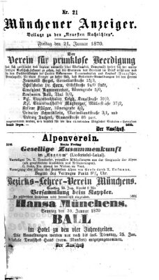 Münchener Anzeiger (Münchner neueste Nachrichten) Freitag 21. Januar 1870