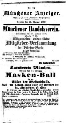 Münchener Anzeiger (Münchner neueste Nachrichten) Sonntag 23. Januar 1870