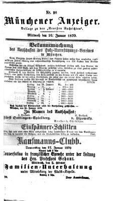 Münchener Anzeiger (Münchner neueste Nachrichten) Mittwoch 26. Januar 1870