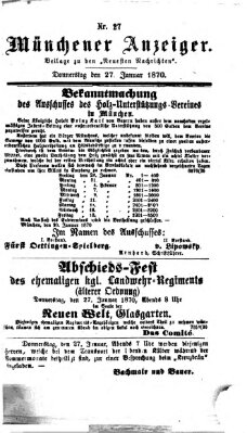 Münchener Anzeiger (Münchner neueste Nachrichten) Donnerstag 27. Januar 1870