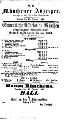 Münchener Anzeiger (Münchner neueste Nachrichten) Freitag 28. Januar 1870