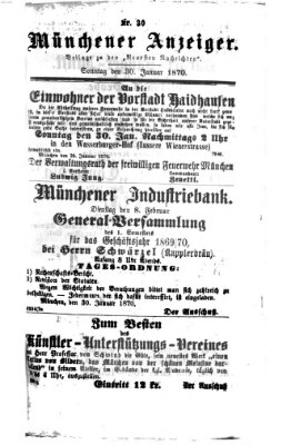 Münchener Anzeiger (Münchner neueste Nachrichten) Sonntag 30. Januar 1870