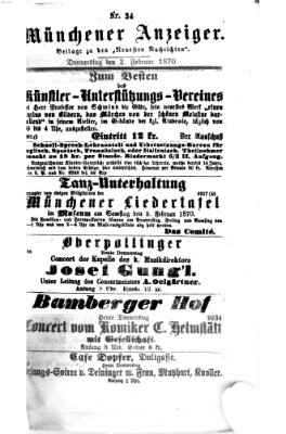 Münchener Anzeiger (Münchner neueste Nachrichten) Donnerstag 3. Februar 1870