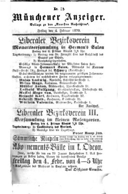 Münchener Anzeiger (Münchner neueste Nachrichten) Freitag 4. Februar 1870