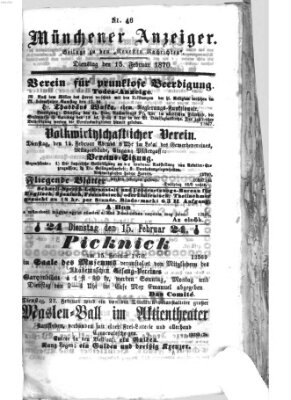 Münchener Anzeiger (Münchner neueste Nachrichten) Dienstag 15. Februar 1870