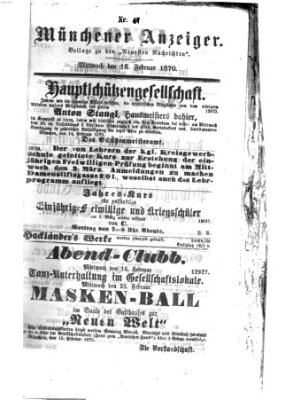 Münchener Anzeiger (Münchner neueste Nachrichten) Mittwoch 16. Februar 1870