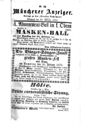 Münchener Anzeiger (Münchner neueste Nachrichten) Mittwoch 23. Februar 1870