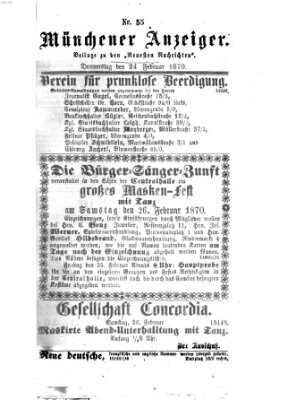 Münchener Anzeiger (Münchner neueste Nachrichten) Donnerstag 24. Februar 1870