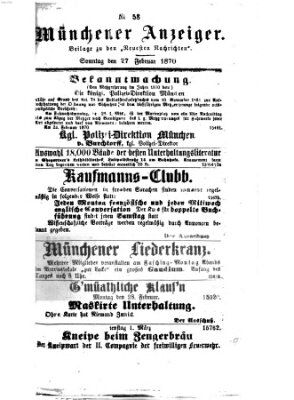 Münchener Anzeiger (Münchner neueste Nachrichten) Sonntag 27. Februar 1870