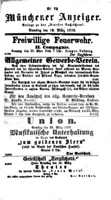 Münchener Anzeiger (Münchner neueste Nachrichten) Samstag 19. März 1870